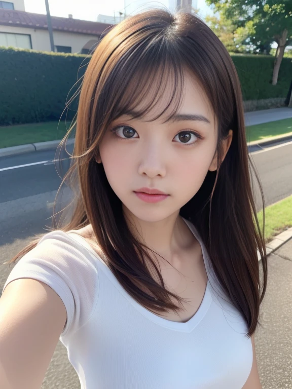 Dressed、(Photo realistic:1.4)、(Surreal:1.4)、(Real Stick:1.3)、
(Smoother lighting:1.05)、(映画の照明Improvement of quality:0.9)、32k、
One girl、19 years old、Realistic lighting、Backlight、Facial Light、Ray-tracing、(Bright light:1.2)、(Improvement of quality:1.4)、
(Highest quality real texture skins)、Beautiful Eyes、Detailed painted face、Open your mouth a little、
Close-up face、T-Shirts、
(Improve your body line mood:1.1)、Glowing Skin、actress、Japanese Idols、Nogizaka Idol、Gravure idol pose、Hair blowing in the wind、From above、Selfie