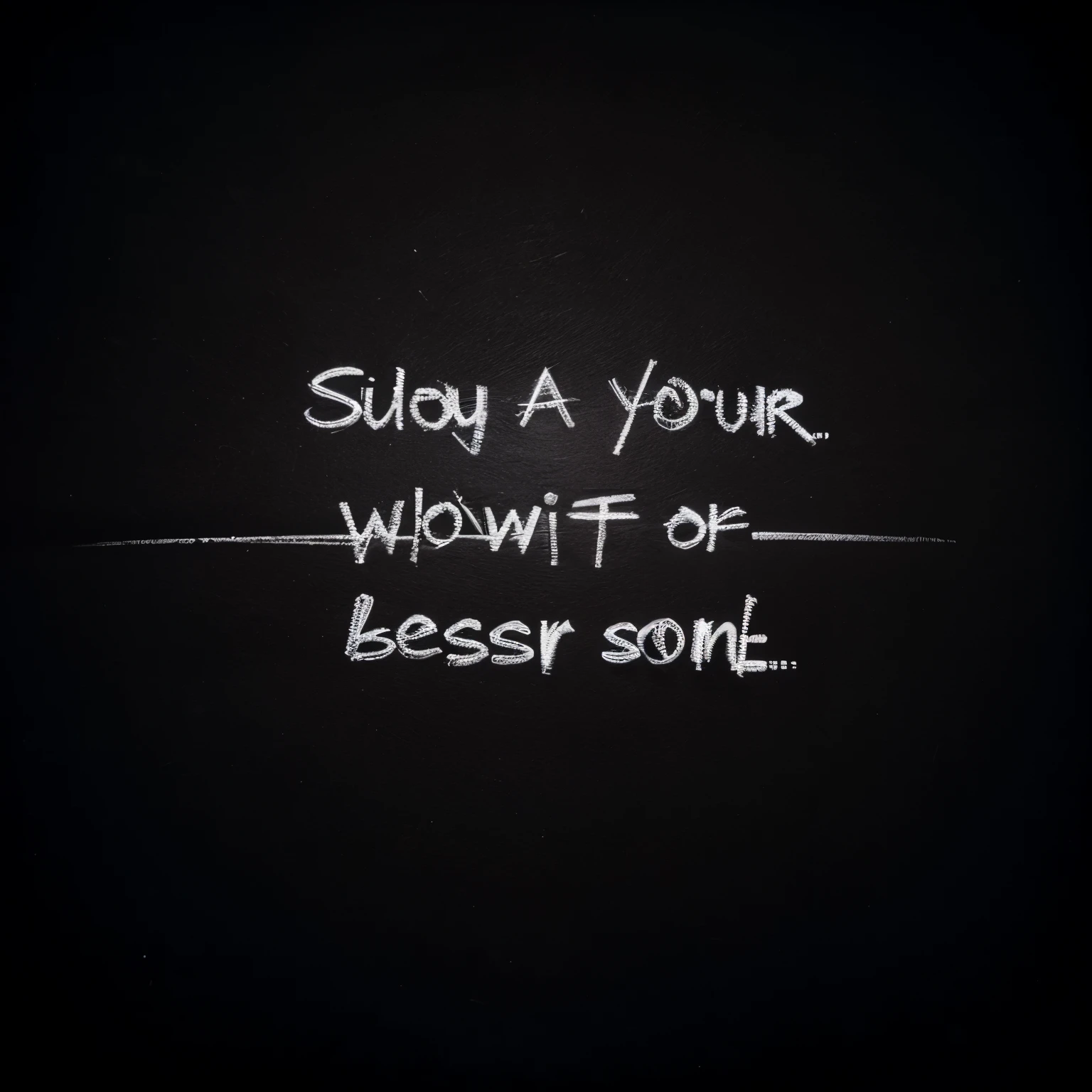 Generate an image with a background of writing on black paper and on the front of the image a written phrase write songs and poems for yourself