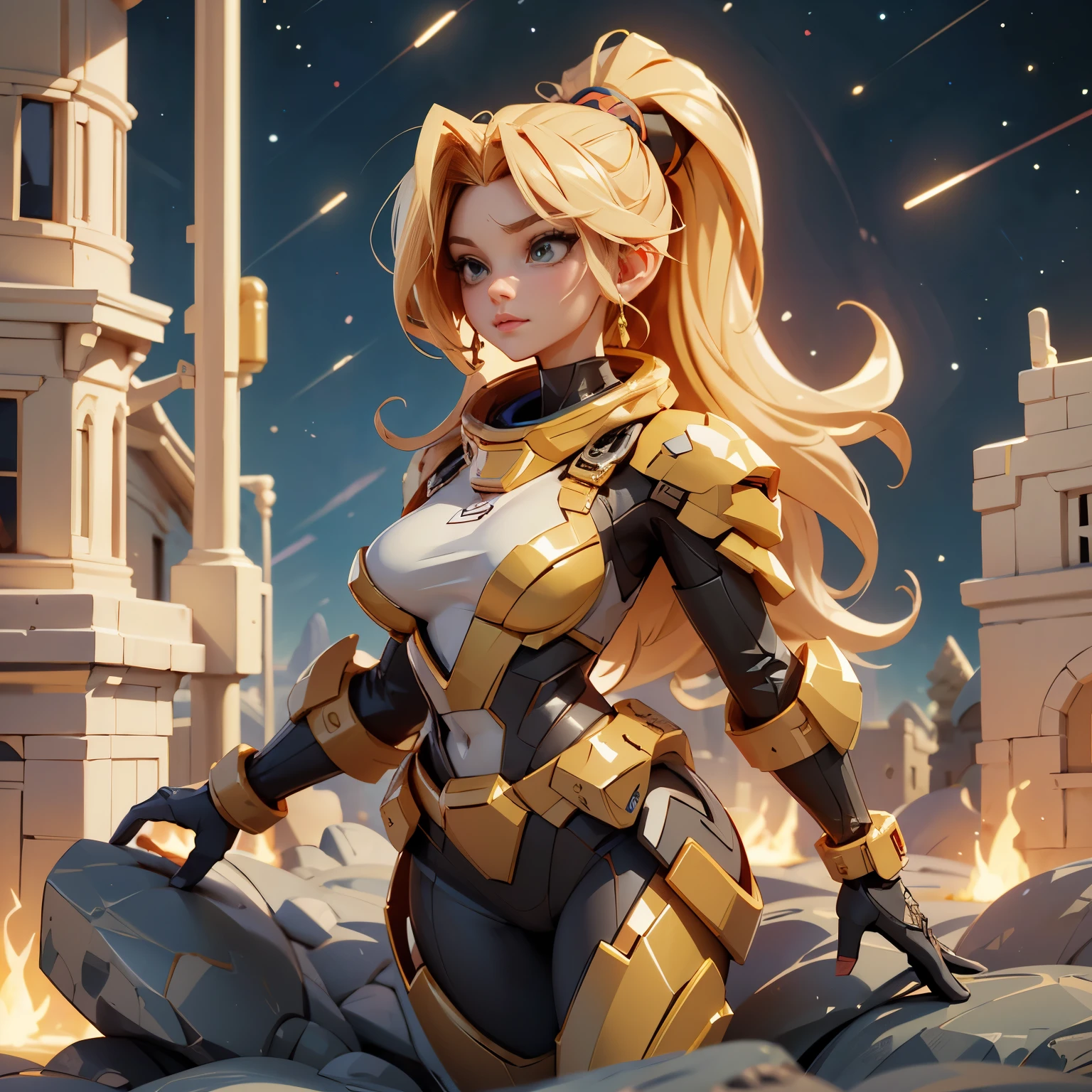 (High resolution、masterpiece:1.2)、Very detailed、(Realistic:1.37)、sf、Adventurer、Explore ancient ruins、Gorgeous detailed face and figure、Ideal ratio、Big Breasts、Beautiful long straight hair tied in a braided ponytail、blonde、Dynamic pose、Dynamic Angle、treasure hunter、interstellar background、advanced technology、Shining Light、Extraterrestrial relics、Exciting action、Breathtaking scenery、Incredibly detailed alien architecture、Fantastic colors、天bodyの雰囲気、Out-of-this-world scenery、laser weapon、Intense emotions、Adrenaline-pumping adventure、Thrilling suspense、Action-packed quests。distant future、Young and beautiful woman、見事な特徴と完璧なbody型で、大胆かつ恐れを知らないtreasure hunterとして描かれ、Explore the depths of ancient extraterrestrial ruins in space。This work、信じられないほどのHigh resolution（highest quality、4K、8k、High resolution、masterpiece：1.2）とVery detailed（Realistic：1.37）Take pride in your portrayal、The face of the hero、body、Capture every intricate detail of your surroundings。sfジャンルに重点を置いたThis work、advanced technology、魅惑的なinterstellar background、Introducing another world of scenery。キャラクターのDynamic poseと角度が、Add energy and adventure to your scene.。彼女の長く美しいblondeの髪は細心の注意を払ってポニーテールに編み込まれており、Enhance aesthetics、全body的な外観に優雅さを加えています。treasure hunterとして、She sir々Encounter amazing ruins and ancient structures。それらは絶妙なディテールでFantastic colorsで描かれ、The heavenly atmosphere captivates the audience.。In this job、The protagonist embarks on a thrilling adventure、危険な挑戦に立ち向かう際のIntense emotionsとアドレナリンが湧き上がるアクションも特徴です。.。laser weaponと未来的な要素がsfの雰囲気を醸し出し、視聴者に視覚的に驚異的で没入感のあるbody験を提供します、MyNataLee Women、cr1r3、Natural Breasts、
