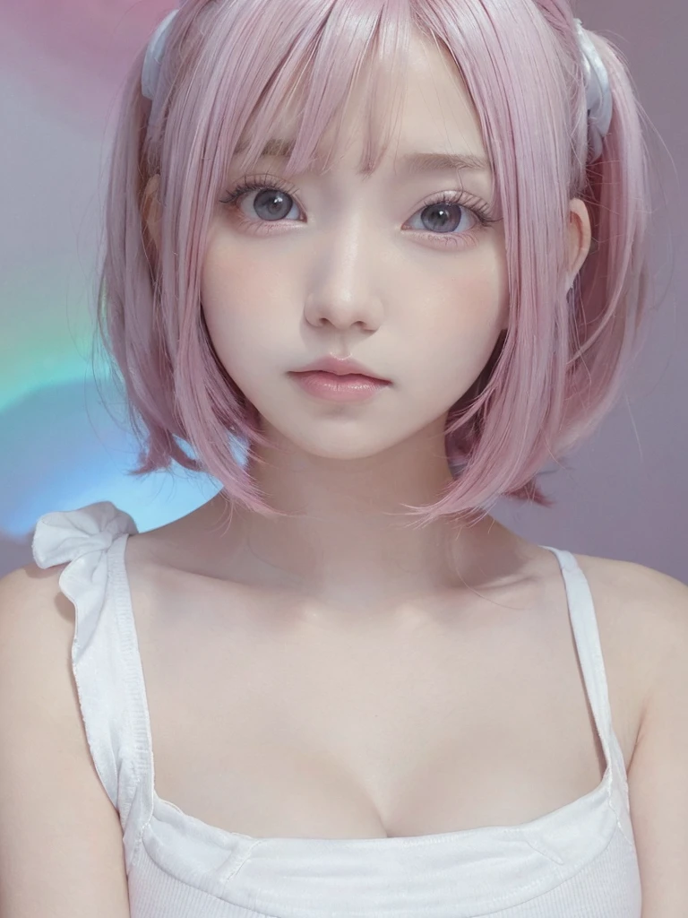 pretty girl, Pink Lips, Wearing a bright white shirt, In the style of a soft aurora punk color palette, Anime illustration of her face, Animated GIFs, Hand-drawn animation, Attractive sketch, Soft and bright, A vague romanticism, Super Plain Style, White--Air Background 1:1--Rainbow 5--Expressive Style