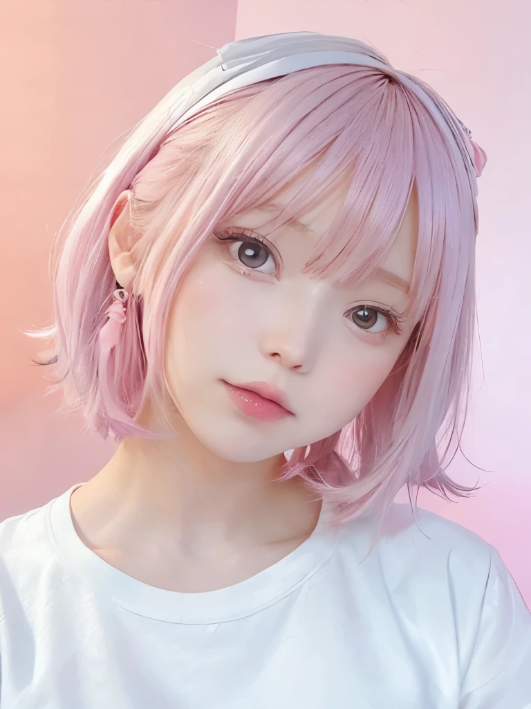 pretty girl, Pink Lips, Wearing a bright white shirt, In the style of a soft aurora punk color palette, Anime illustration of her face, Animated GIFs, Hand-drawn animation, Attractive sketch, Soft and bright, A vague romanticism, Super Plain Style, White--Air Background 1:1--Rainbow 5--Expressive Style