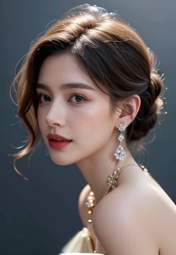 8K, ultra hd, masterpiece, very realistic, 1 girl, good face, random hair styles, detailed eyes, detailed lips, big breasts((random colour random dress)), ((High resolution Dress Quality)), diamonds, jewellery, necklace, earrings, Perfect body figure, Beautiful Smile, Cinematic photography, Sexy angles, Stylish poses, 4 Different poses, 64k , high resolution picture quality, very clear body figure, An 18 century french girl, 4 hairstyles