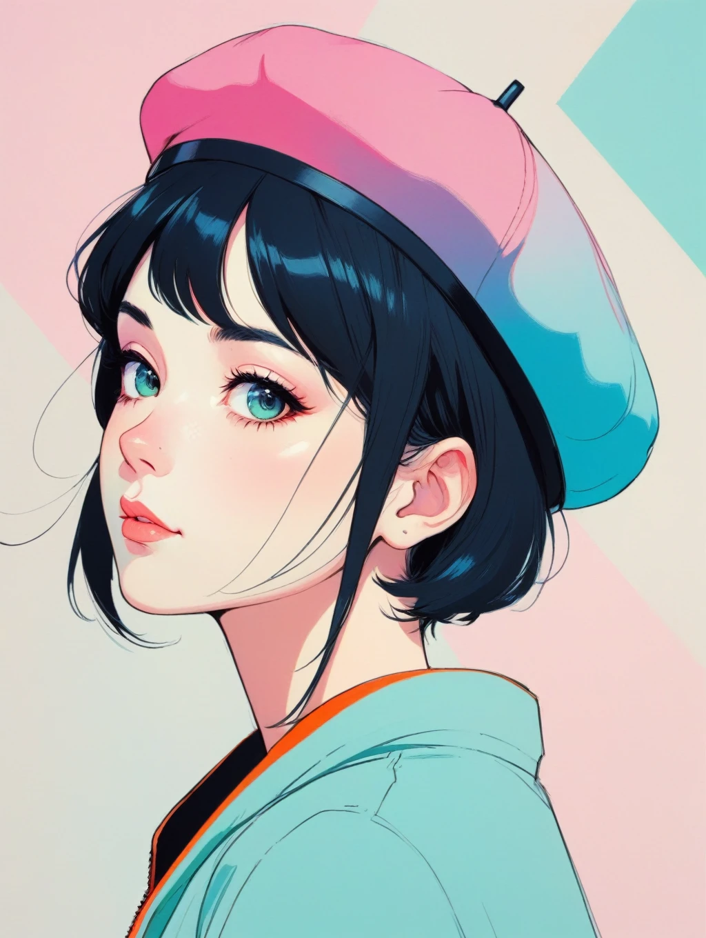 girl wearing a beret, very anime!!! anime!! intricate details, aesthetically pleasing pastel colors, poster background, art by conrad roset and ilya kuvshinov