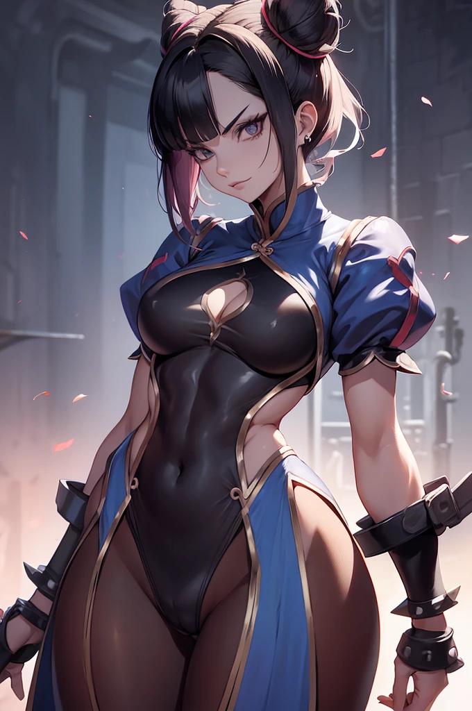 oculos no rosto,juri han,olhar penetrante,evil look,oculos no rosto,melhor qualidade,,juri han,solo, masterpiece, best quality, agrias, grey sweater, black leotard, standing, looking at viewer, short hair,oculos,evil smile, evil look,luvas preta,roupa azul,yandere rosto,low lighting,coxa sarada copo detalhado,olhando para frente juri han,bela