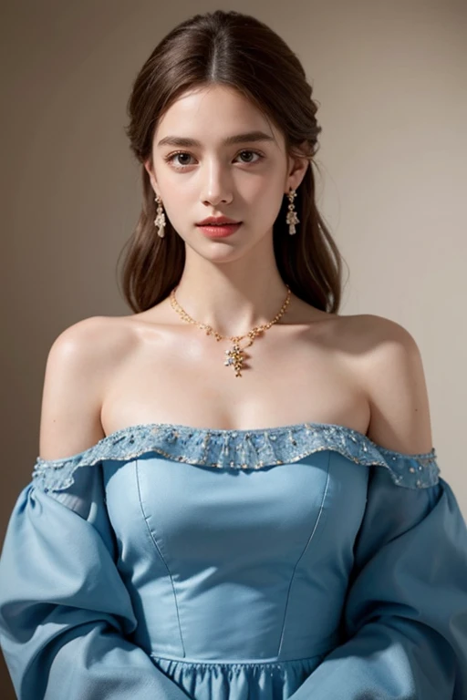 8K, ultra hd, masterpiece, very realistic, 1 girl, elegant, jewelry, accessories, earrings, necklace, 19th century dresses,4 dresses, 19th century, french girl, medium breasts, radom hairstyles, 4 hairstyles, brown hair, blue eyes, perfect lips, golden ratio,