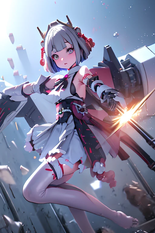 (highest quality)), ((masterpiece)), (Very detailed: 1.3), 3D, {(Young girl)}, Wearing a white frilly Gothic ****ta outfit, (She is fused with a Gundam mecha from the future...), With headgear, With V-fin , Armored Shoulders,Armed, Armor at the feet, Multi-layer texture perfect ratio, Octane Rendering, Duotone Lighting, Low ISO, wide aperture, White balance, Three-part method, Ultra HD 16k, High resolution (High Dynamic Range), Ray Tracing, NVIDIA, Super Resolution, Scattered beneath the surface of the water, PBR Texturing, Post-processing, Anisotropic Filtering, Written boundary depth, Maximum clarity and sharpness, Highly efficient subpixels, Subpixel Convolution, Particles of light, Scattered Light, Tyndall effect, whole body:1.5, Combat pose, cute, (cute:1.2), (Bobcut:1.3),Braiding, Black Hair, Thick eyebrows, Pale-colored iris, big, Bright black eyes, Long eyelashes, small, Bright colors, Natural lips, (The average face of a Japanese idol), (日本人特有のBaby Face:1.3), (Baby Face), Wide forehead:1.2, Plump Cheeks, small jaw, Visible side boob, (Has a huge weapon:1.5), In the Hangar,View your viewers,Focus on the eyes , (Four perfect fingers, One thumb),