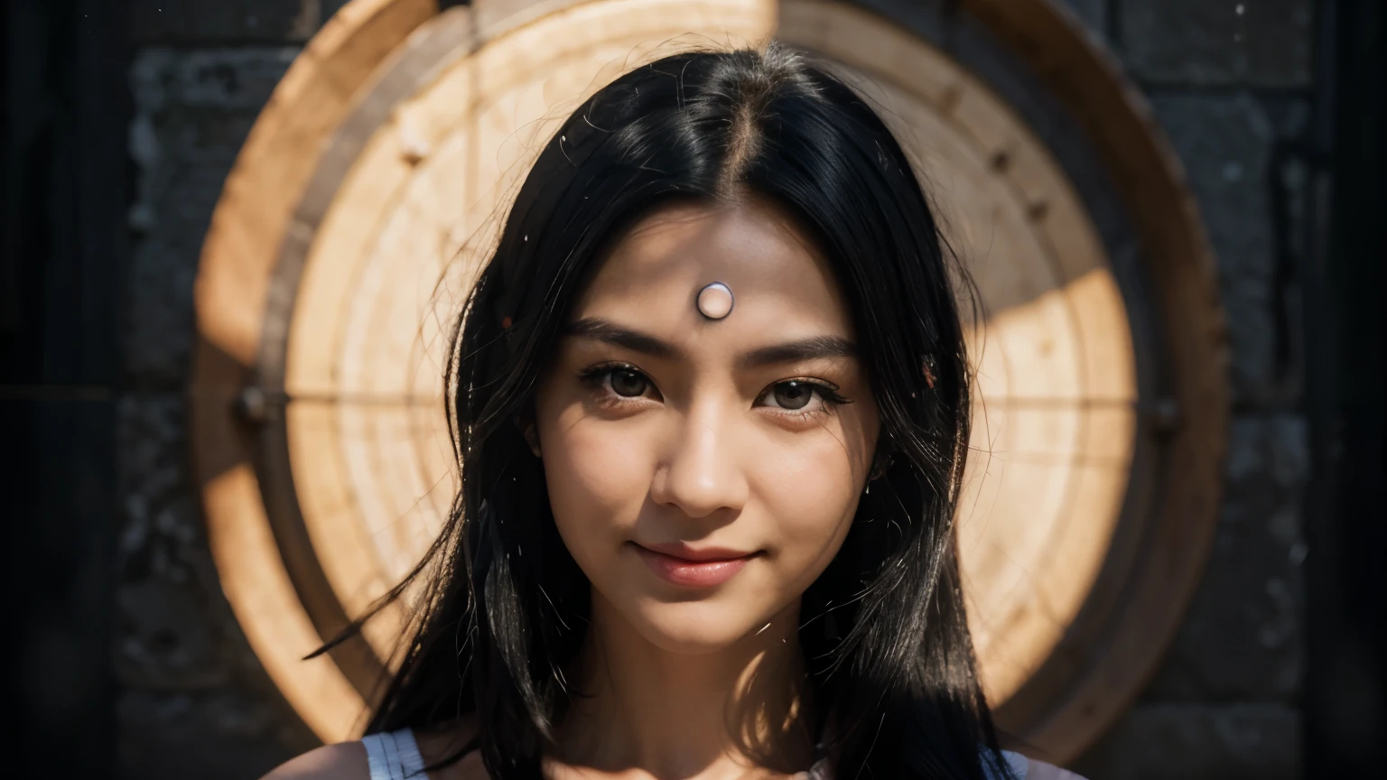 black hair, hair bobbles, wince, longeyelashes, solid circle eyes, light smile, Surrealism, drop shadow, stereogram, tachi-e, pov, 8k, super detail, ccurate, best quality