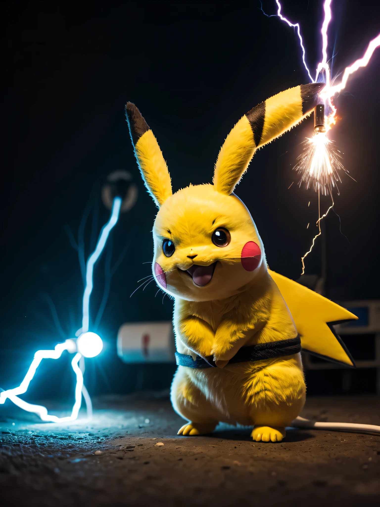 Pikachu, electricidad, trueno, detallado, pelaje de animal