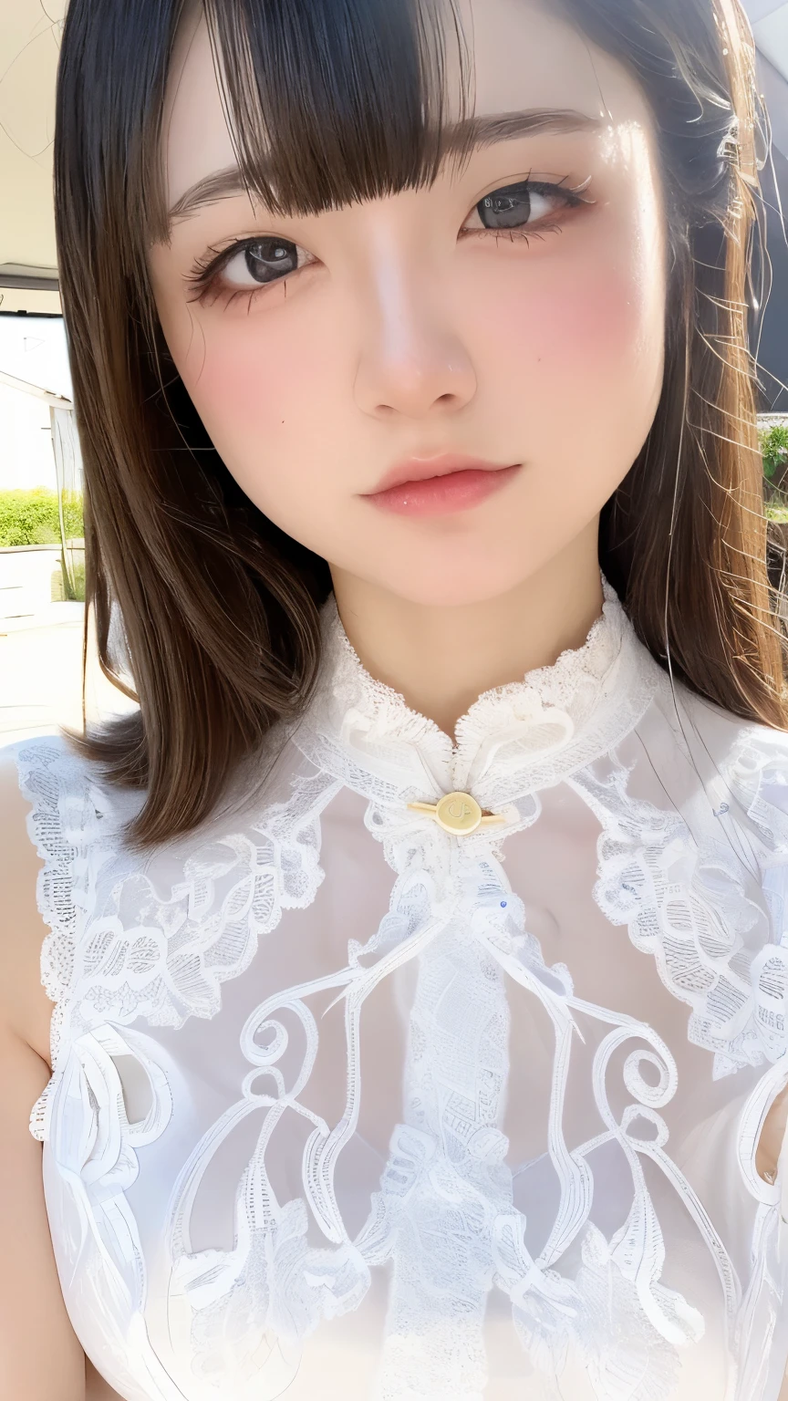 see through,Beautiful and fair、Radiant Skin, 3 Up, Gorgeous, bright, Refreshing and gentle expression, Perfect beautiful face、Beautiful shiny bangs, A very beautiful girl, Eyeliner, Very perfect eyes,Very large breasts,Grooves reveal original skin,Muscular body,White transparent lace underwear、Transparent cheongsam