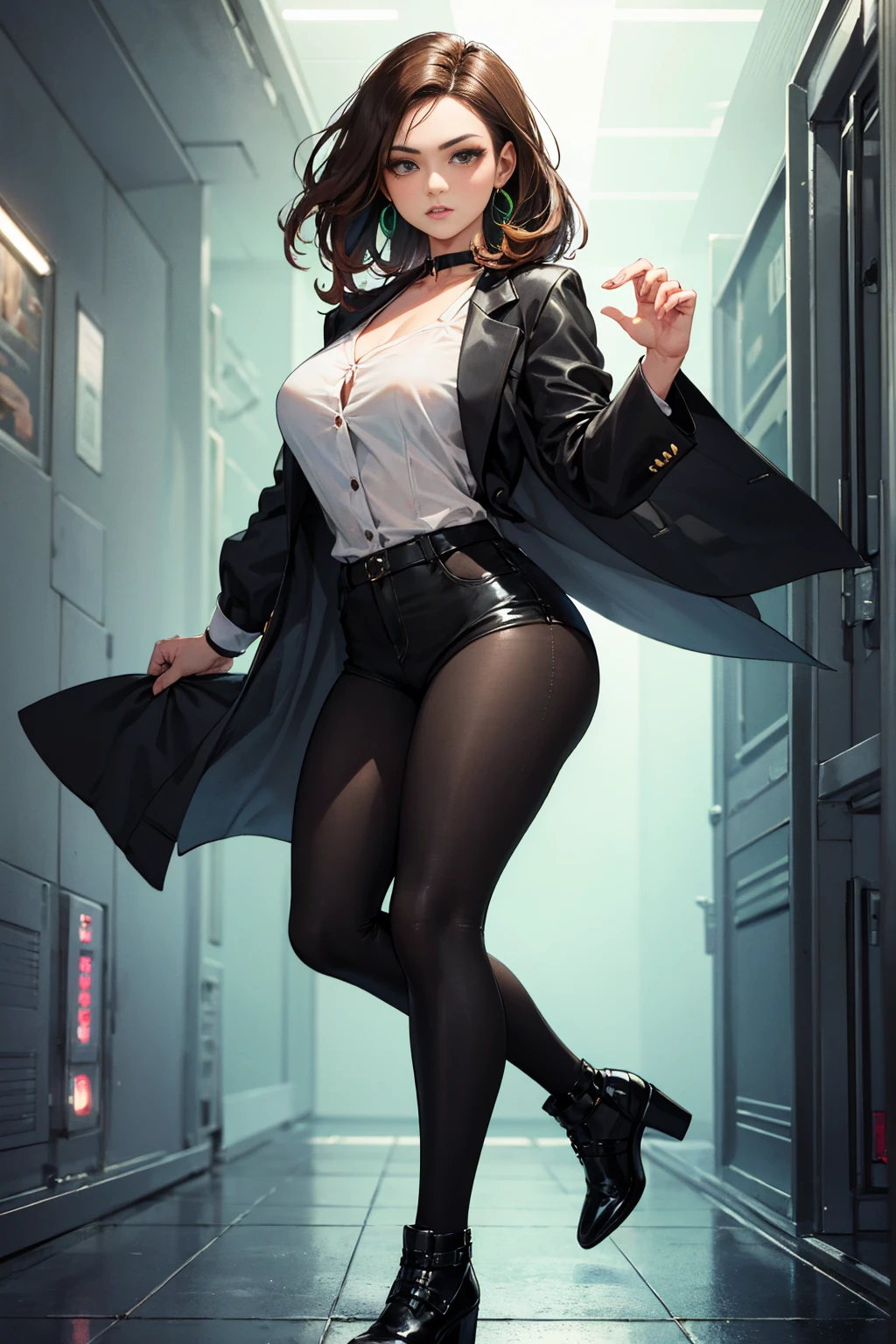 Solo,(tmasterpiece:1.6,best qualtiy),(Thin and beautiful eyes:1.2),(top of head),high high quality,beauitful face,1girll,Leather Tight Skirt,No panties,opening legs,huge tit,long whitr hair,Wide buttock,office backdrop,Background of details,Angled Laughter at the Corners of Mouth,tiese,office lady,mature,Undressing,Unfastened shirt,hand grasping chest