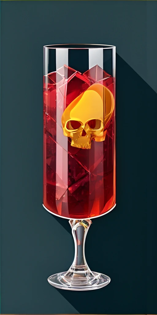 red potion inside a crystal glass with a golden skull inside, poison, red glowing liquid, 4k, realistic, photograph, black background, simple flat background, game icon