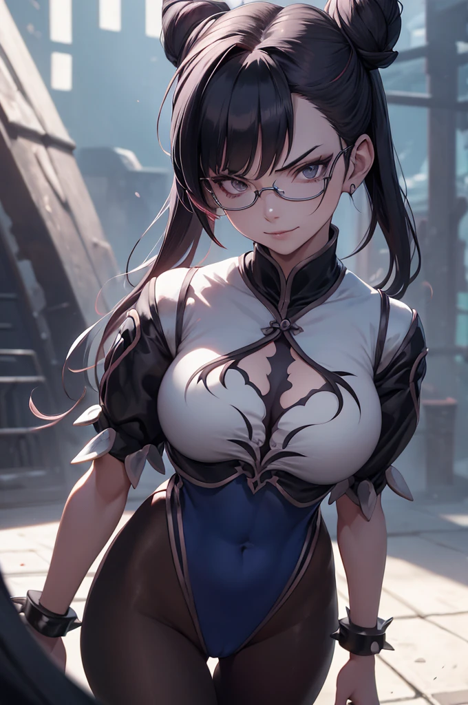 oculos no rosto,juri han,olhar penetrante,evil look,oculos no rosto,melhor qualidade,,juri han,solo, masterpiece, best quality, agrias, grey sweater, black leotard, standing, looking at viewer, short hair,oculos,evil smile, evil look,luvas preta,roupa azul,yandere rosto,low lighting,coxa sarada copo detalhado,olhando para frente juri han,bela