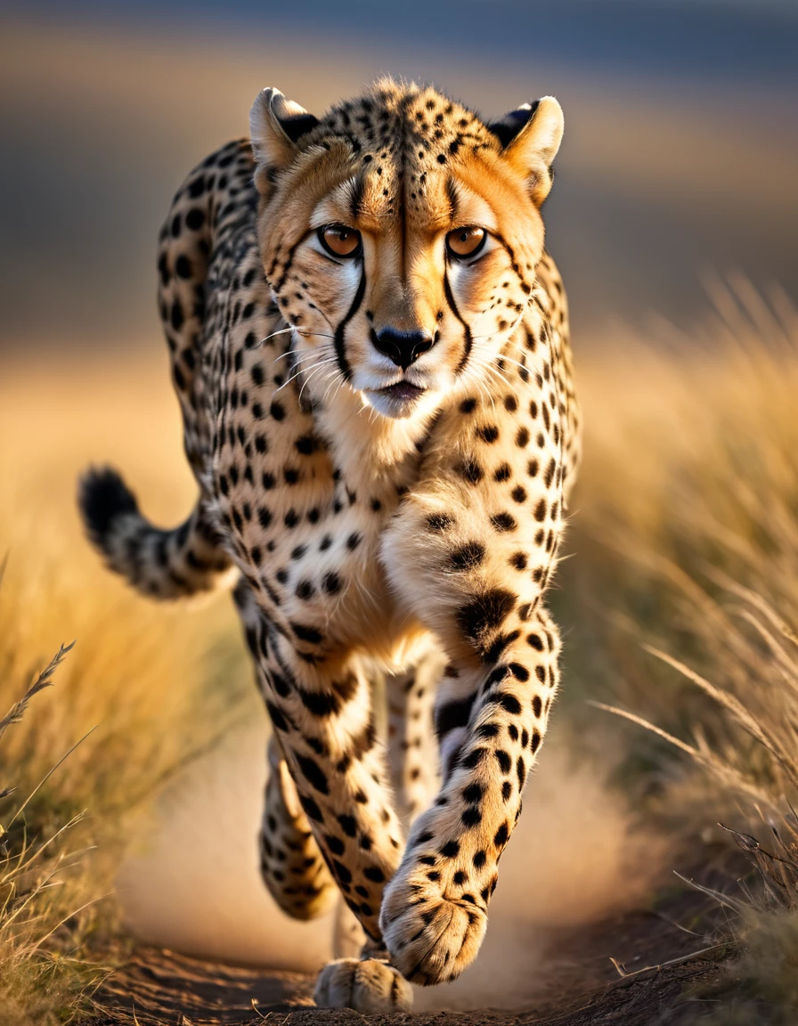 (best quality,4k,8k,highres,masterpiece:1.2),ultra-detailed,(realistic,photorealistic,photo-realistic:1.37),animal photography,landscape,studio lighting,vivid colors,wildlife,close-up shots,candid moments,eye-catching compositions,natural behavior,animal portraits,sharp focus,bokeh,wide angle lens,animal habitats,endangered species,exotic locations,macro shots,dramatic lighting,incredible textures,breathtaking moments,fast shutter speed,freezing motion,splendid architecture,beautiful wildlife,unforgettable encounters,unique perspectives,stunning wildlife photography,cheetah running,HDR,UHD