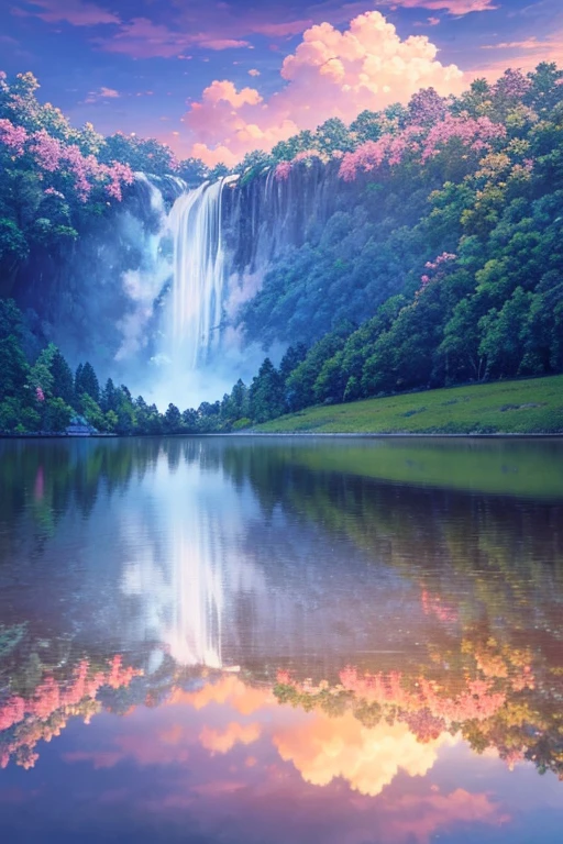 baptism,Baptism,Garden of Eden,Colorful,Dreamy landscape, cloud, light piercing through the cloud, Reflection on the surface of the water, Gentle waterfall,flower々, flower ,Quiet atmosphere, Richness in details, Surreal beauty, Magical Aura, Fantasy Landscape, High quality digital art, Vibrant colors, Fantastic lighting, Enchanting atmosphere, Artistic Expression, Otherworldly feeling, Beautiful brushwork, Magnificent View, Peaceful tranquility, Immersive Experience, Breathtaking views, Picturesque views, Mysterious charm, Mysterious atmosphere, Nuances, A magical dream. There are no people, Nobody is here