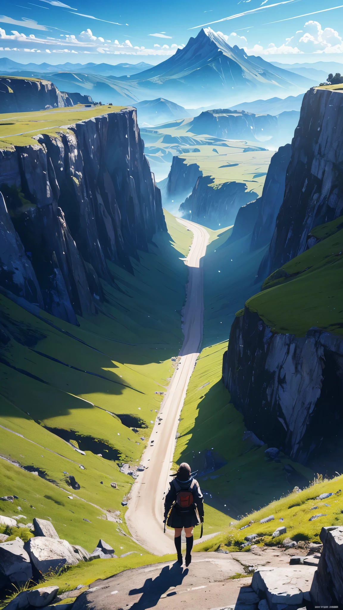 official art, unified 8k wallpaper, super detailed, masterpiece, Best image quality,super wide angle,day , black porche gt3 rs ,Standing on edge of the mountain, beautiful blue sky, Dynamic angle, grace, bright colors,