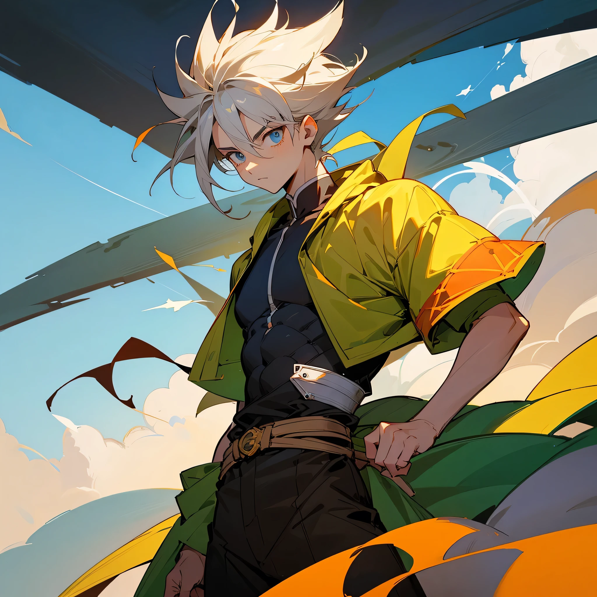 Imagine a skilled hunter from the world of Hunter x Hunter, pronto para enfrentar qualquer desafio que se apresente. Ele se chama Gon Freecss, a determined and courageous young man with spiky hair and bright eyes full of determination. Dress in simple and practical clothes, he exudes an aura of confidence and latent power. His face is marked by a serious and focused expression, enquanto ele se prepara para adentrar em um mundo de perigos e aventuras. In your right hand, ele segura sua fiel vara de pescar transformada em arma, a symbol of your humble origins and your unique skill. Ao seu redor, vemos uma paisagem exuberante e selvagem, with tall, dense trees, indicando o vasto mundo de possibilidades que se estende diante dele. The sun shines brightly in the blue sky, highlighting the details of your clothes and the determination in your eyes. Gon is ready to embark on an epic journey in search of challenges and personal growth, determined to become the best hunter he can be.