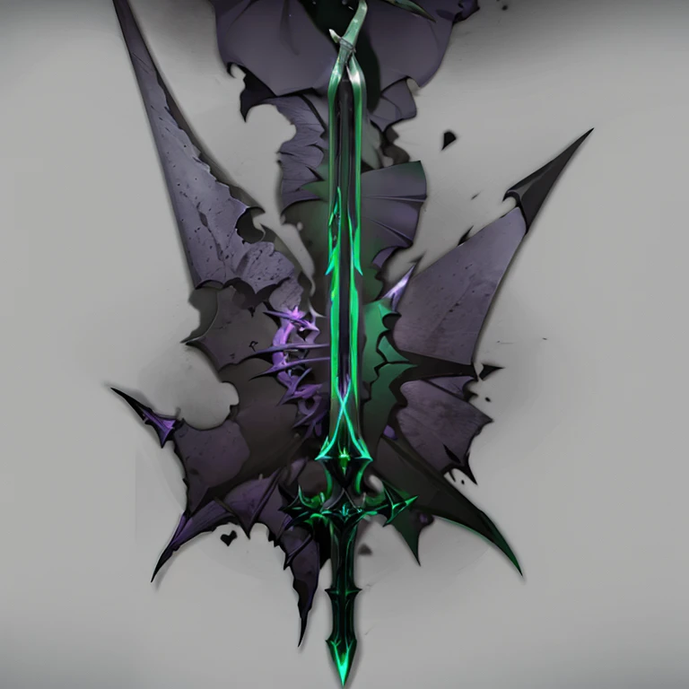 Knights Black sword, double edged blade, dark energy surrounding the blade, with green as a secondary color, smooth edges