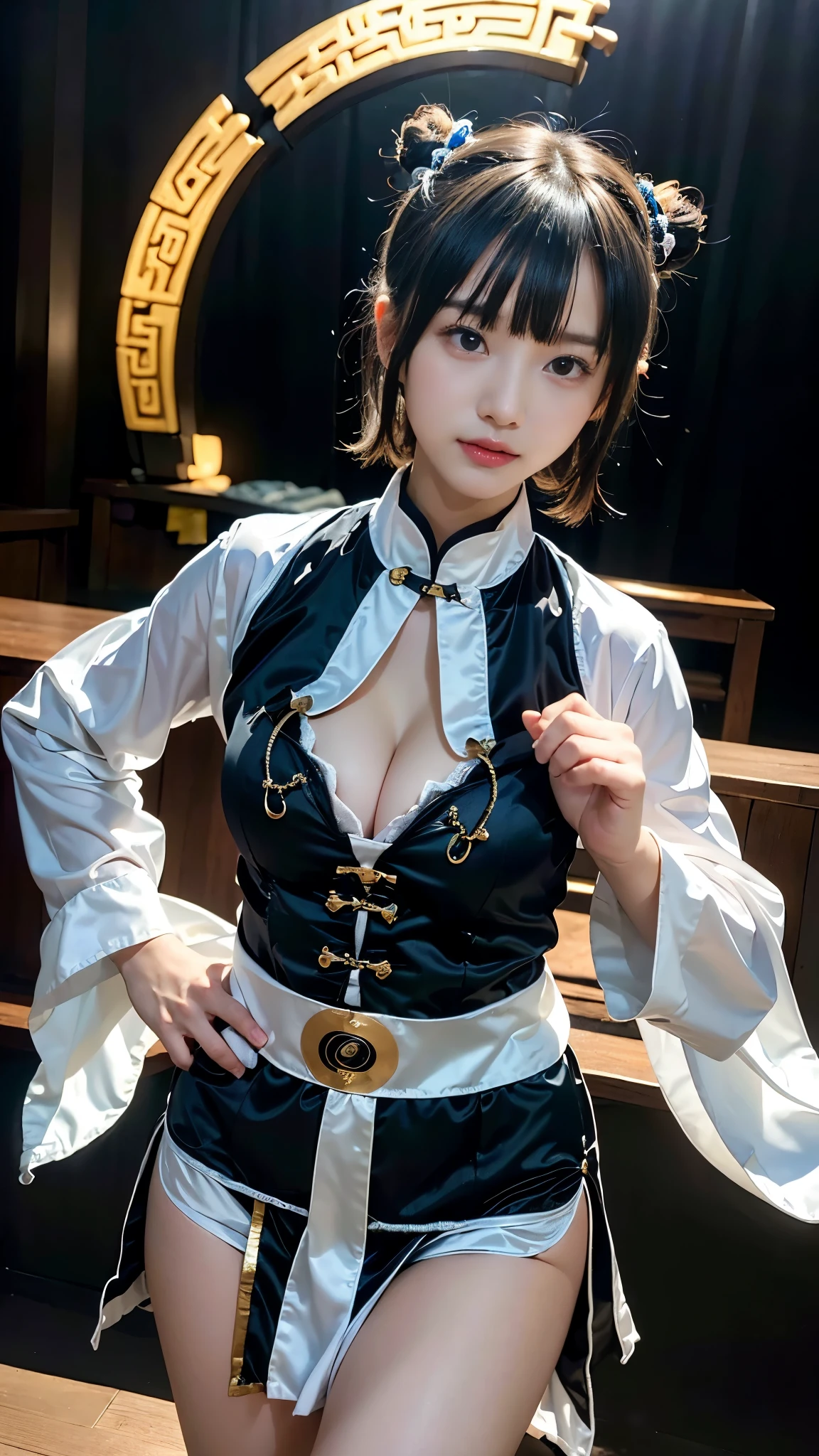 (((Handjob:1.3))), (Ghost Taoist Priest Costume:1.5), (Magatama:1.5), (:1.5), (Amazingly cute:1.5), ((highest quality, 8K, masterpiece)), (Photorealistic:1.4), (Baby Face:1.ect body:1.2), (Slender body line:1.2), (Small and slender figure:1.3), (Detailed eyes and face:1.2), ((Enchanting Sparkle, Mysterious atmosphere, Exciting colors, Captivating colors,Dramatic lighting, Captivating aura)), (Accurate Shadows), (View the viewer), (Perfect Anatomy), (Detailed hands:1.3), (Large Breasts:1.2), (short hair), ((Bun Hair)), ((Long side bangs))