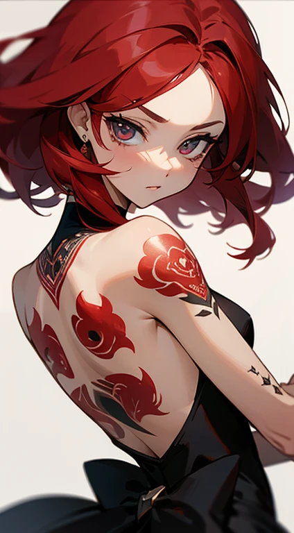 Lady,Red hair,dress,beautiful,anime,tattoo