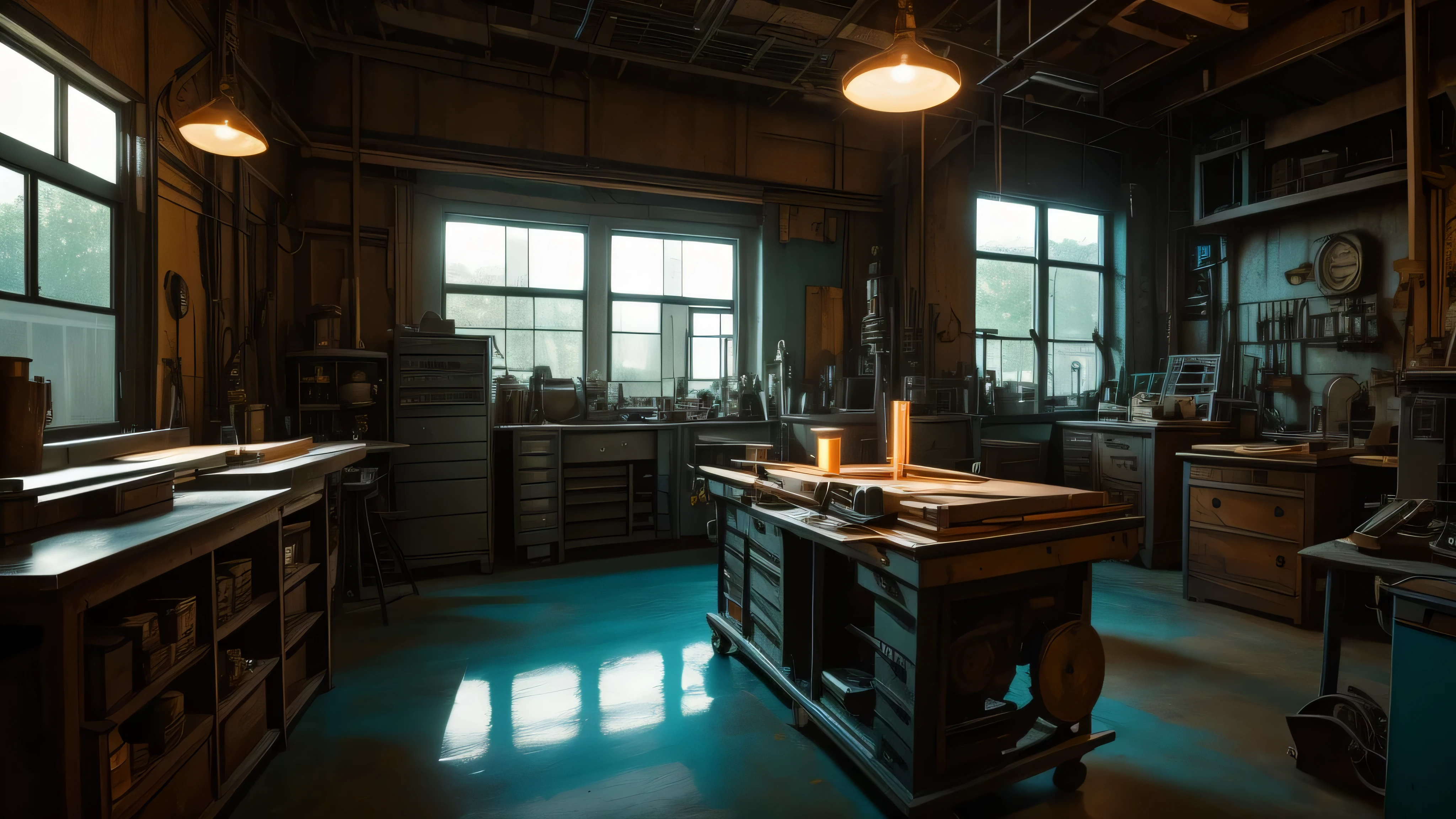 vintage mechanical workshop, dramatic vintage colors