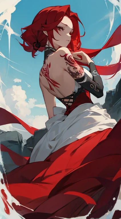 Lady,Red hair,dress,beautiful,anime,tattoo