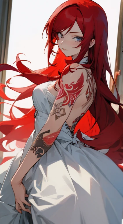 Lady,Red hair,dress,beautiful,anime,tattoo