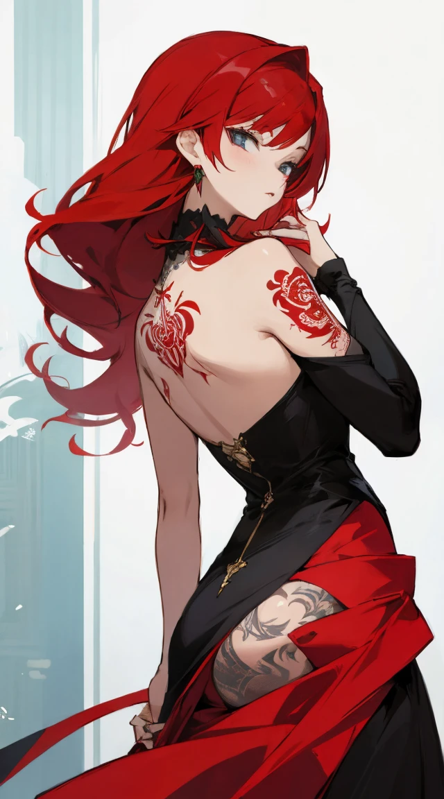 Lady,Red hair,dress,beautiful,anime,tattoo
