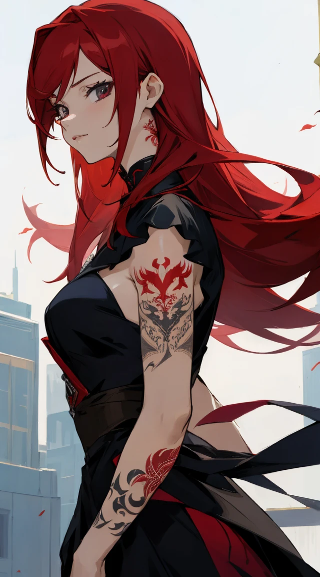 Lady,Red hair,dress,beautiful,anime,tattoo