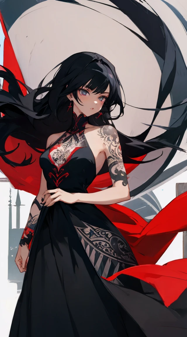 Lady,Black Hair,dress,beautiful,anime,tattoo