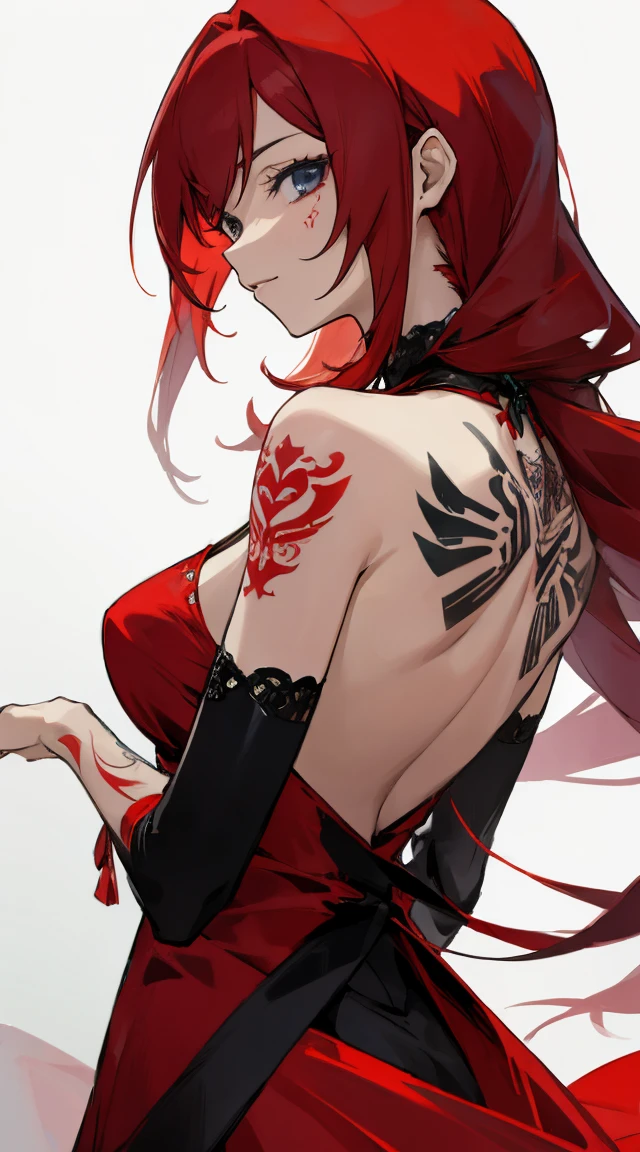 Lady,Red hair,dress,beautiful,anime,tattoo