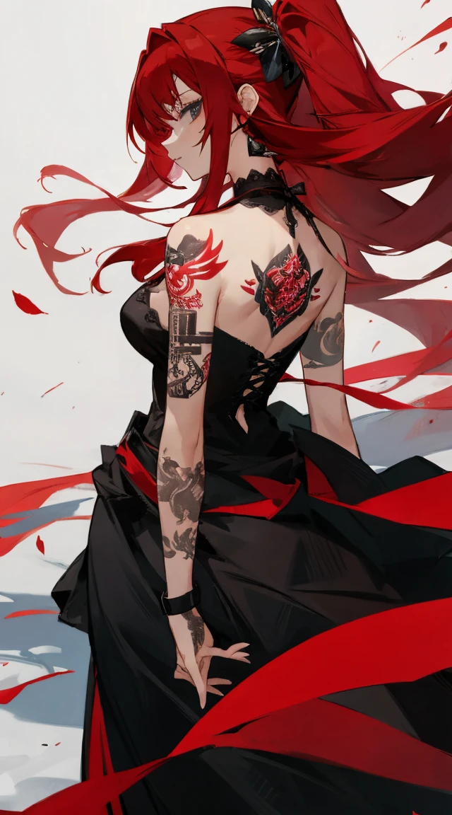 Lady,Red hair,dress,beautiful,anime,tattoo