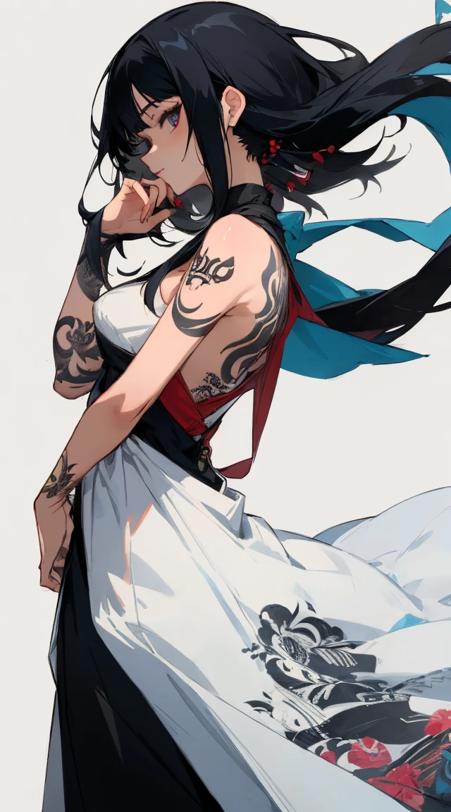 Lady,Black Hair,dress,beautiful,anime,tattoo