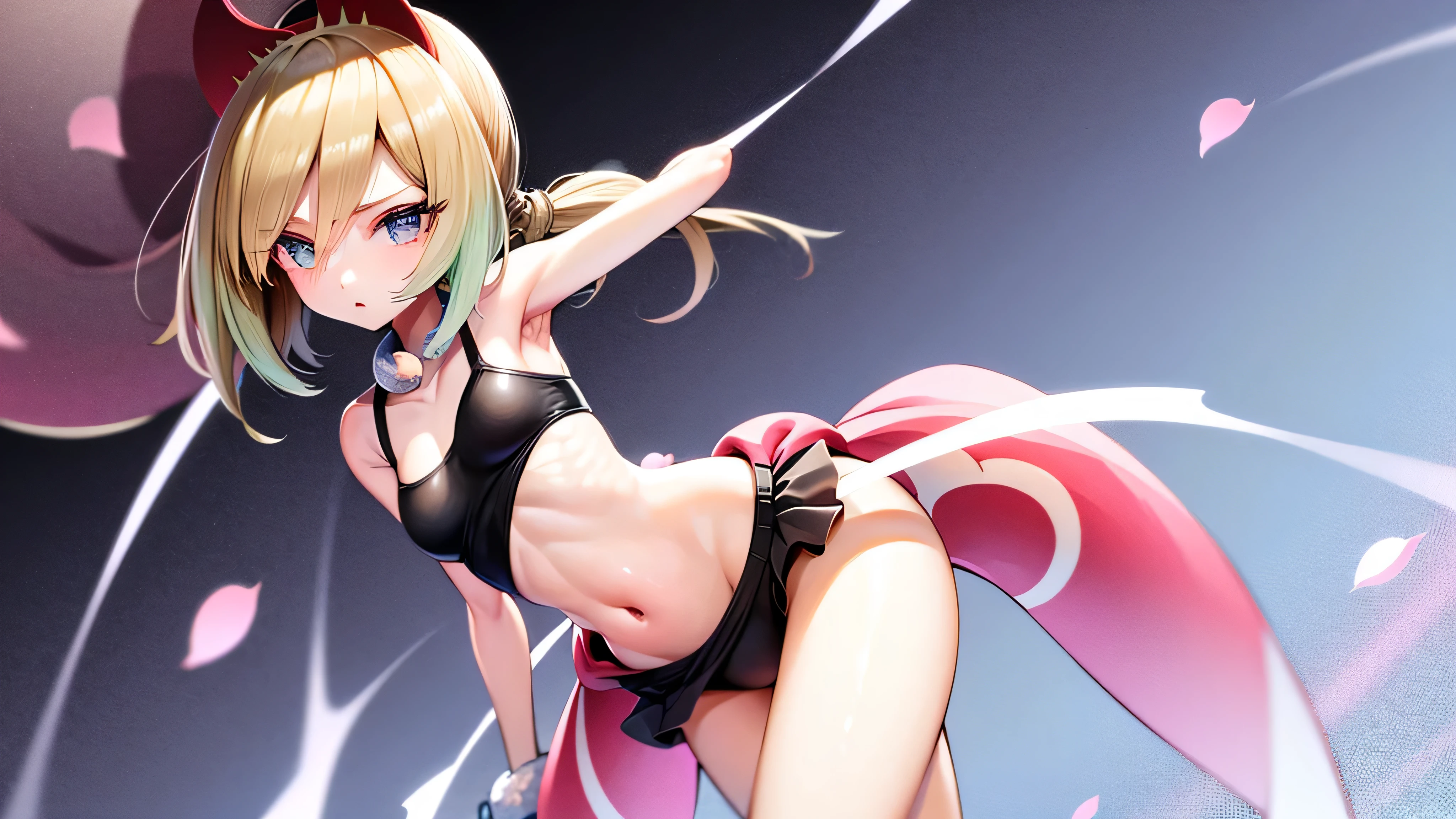 1 girl、Thin legs、belly button、Put your arms behind your back