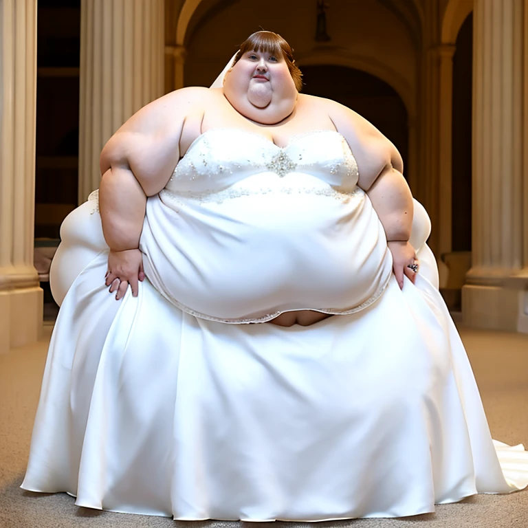 sbbw solo extremely morbidly obese Nigerien woman full body alone wearing a white wedding dress