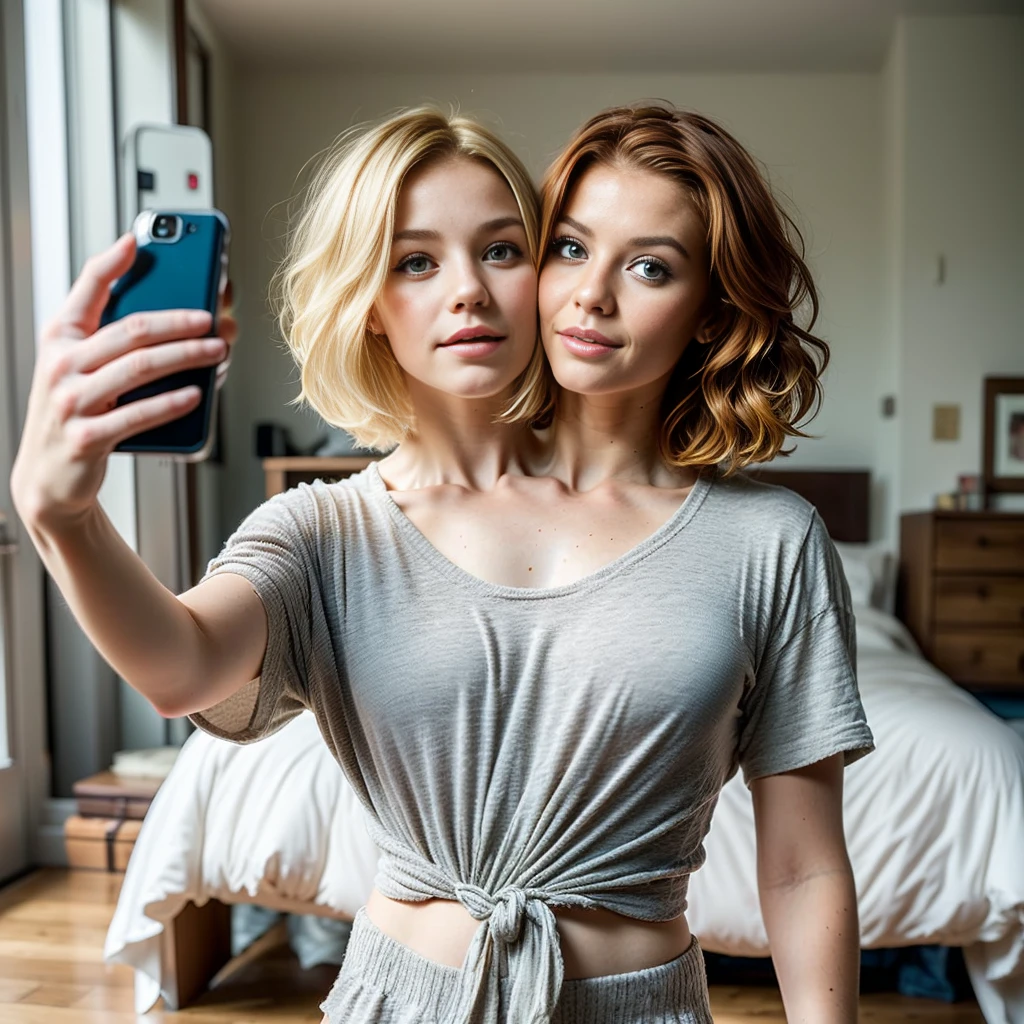 2heads, (one head child:1.5), (one head adult:1.5), (a blonde and a redhead:1.3)