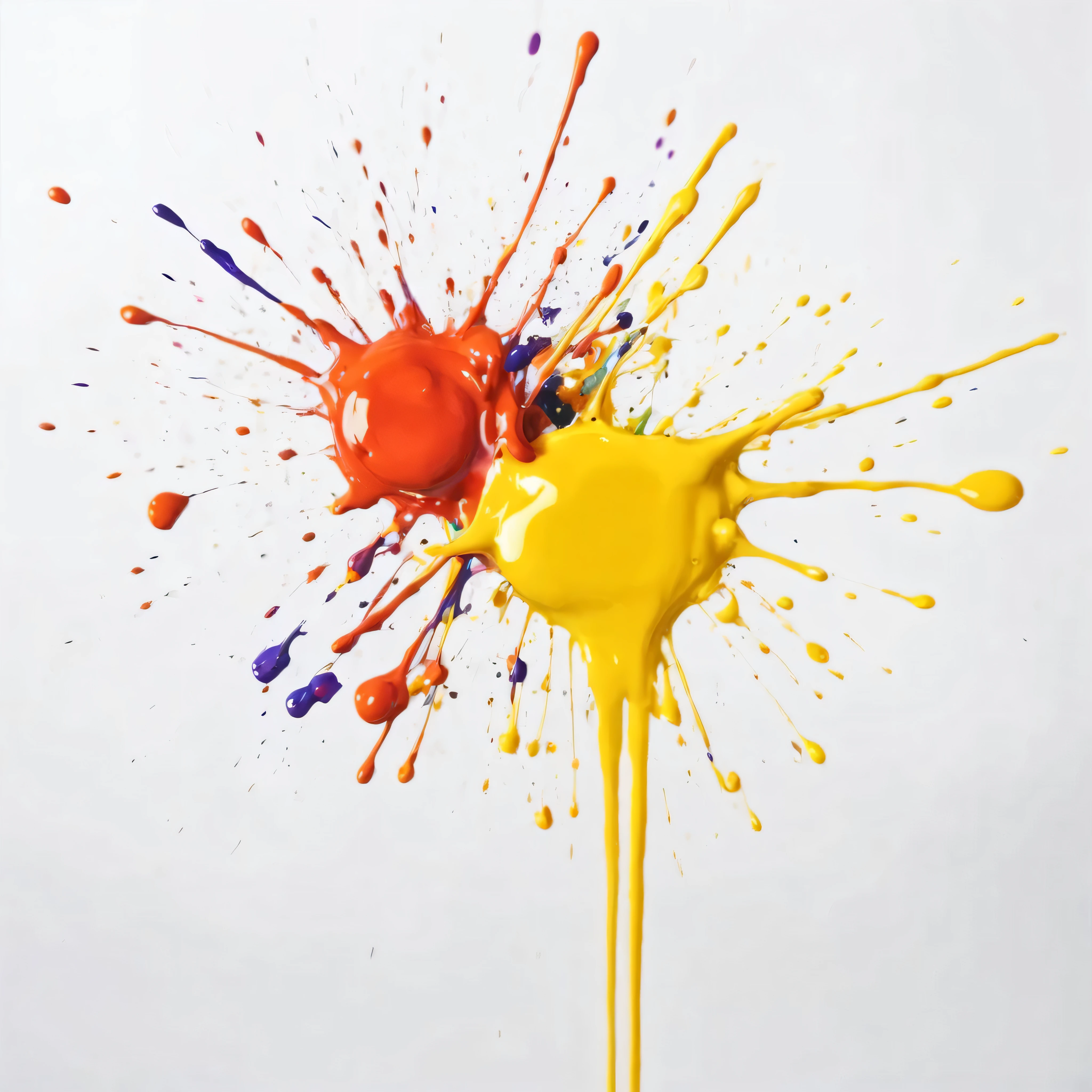 solid color paint, wet oil paint fu, Visible paint stains, messy paint splatter, , perfect composition, white background, (paint stains, color splash, ink stain, color splash, no people), paint sprays in the air.