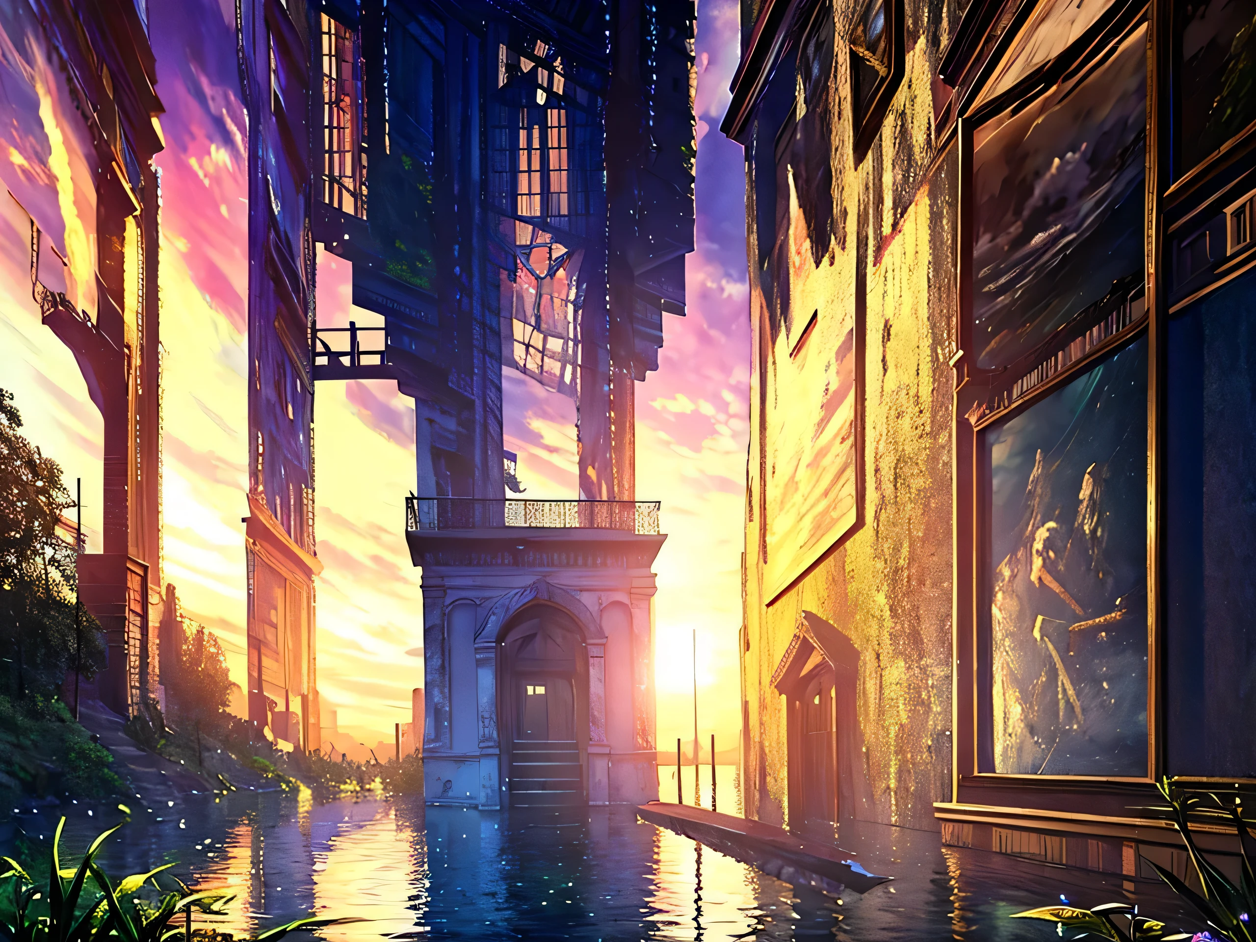 Abandoned house by the lake,landscape, water, (Highly detailed CG unit 8K wallpaper), The most beautiful works of art in the world, Majestic Oil Painting Professional, Complex, High detail, Sharp focus, Dramatic and realistic painting art
