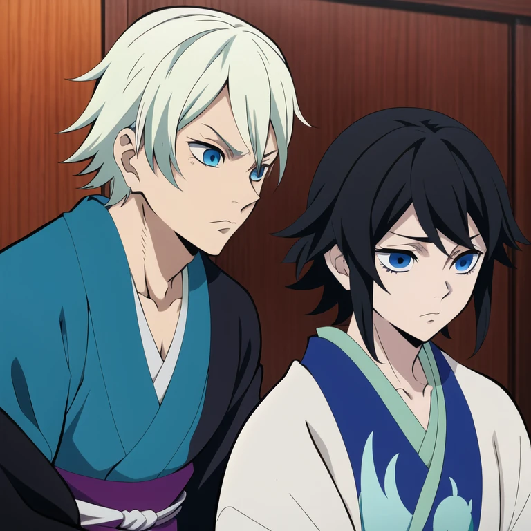 anime character with black hair and blue eyes in a kimono, demon slayer rui fanart, inspired by Okumura Masanobu, anime moe artstyle, 2 d anime style, cel - shaded art style, in an anime style, as an anime character, tsuaii, inspired by Awataguchi Takamitsu, inspired by Okumura Togyu