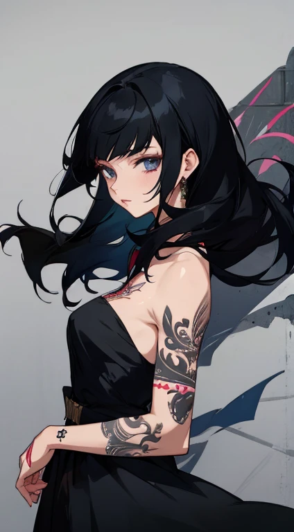 Lady,Black Hair,dress,beautiful,anime,tattoo