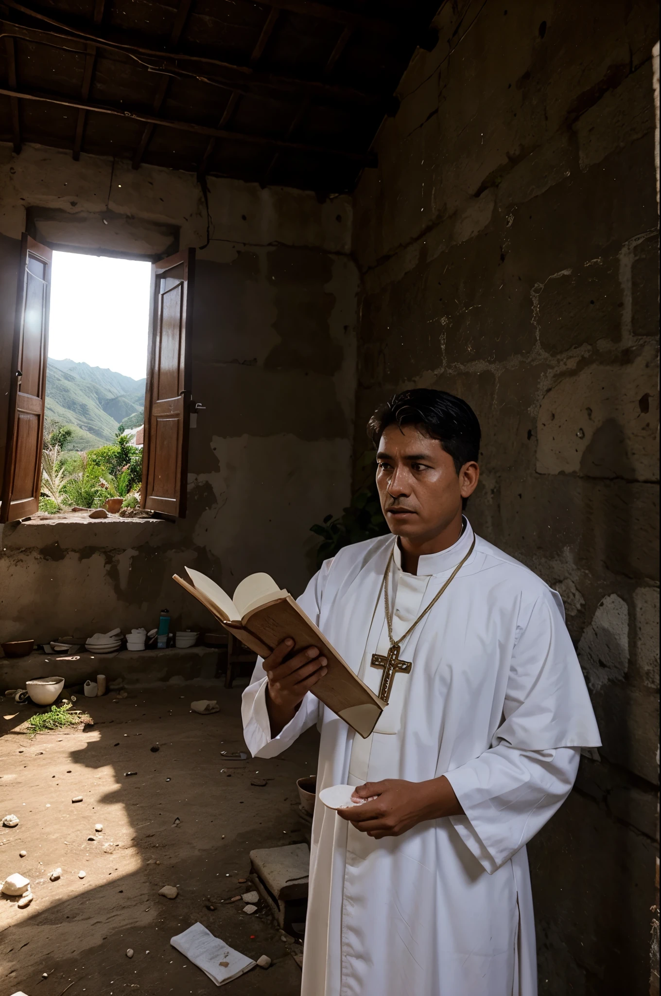 The detour of Chalatenango with a priest giving mass to poor farmers