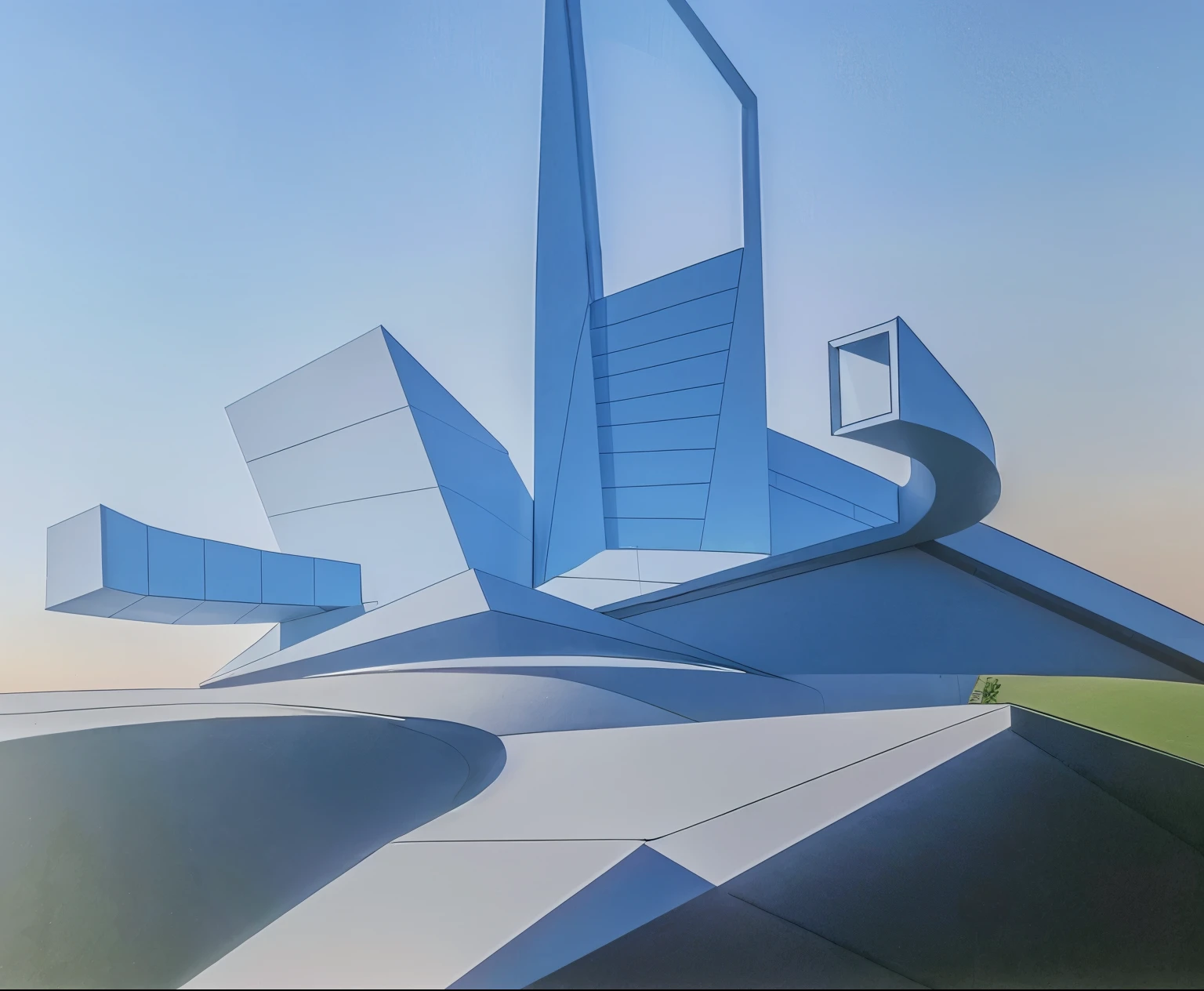 Exterior of exbihition building on top of hill, masterpiece, (realistic:1.2)