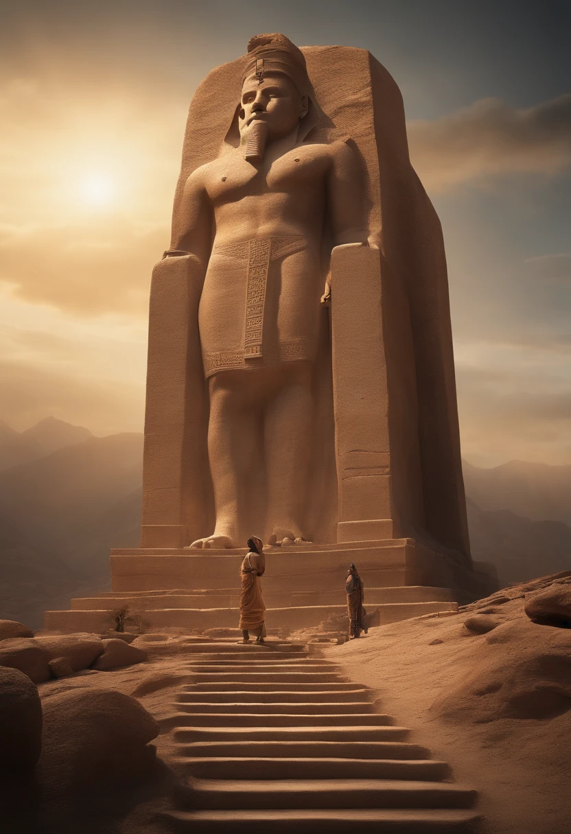 (best quality,4k,8k,highres,masterpiece:1.2),ultra-detailed,(realistic,photorealistic,photo-realistic:1.37),Moses standing on top of Mount Sinai,stone carving of the Ten Commandments,captivating scenery,dramatic lighting,ancient tablet, sandstone texture,sublime atmosphere,holy aura,commanding presence,deep sense of spirituality,divine revelation,sacred moment,profound significance,awe-inspiring,majestic landscape,surreal ambiance,crisp details,golden rays of light,powerful symbolism,transcendent experience,intense emotions,sense of wonder,noble silhouette,prominent position against the sky,commanding view,ancient script,ancient wisdom,meticulous craftsmanship,mystical energy,timeless masterpiece,marvel at the divine,mesmerizing composition,the divine presence,tranquil surroundings,stoic expression,serene atmosphere.