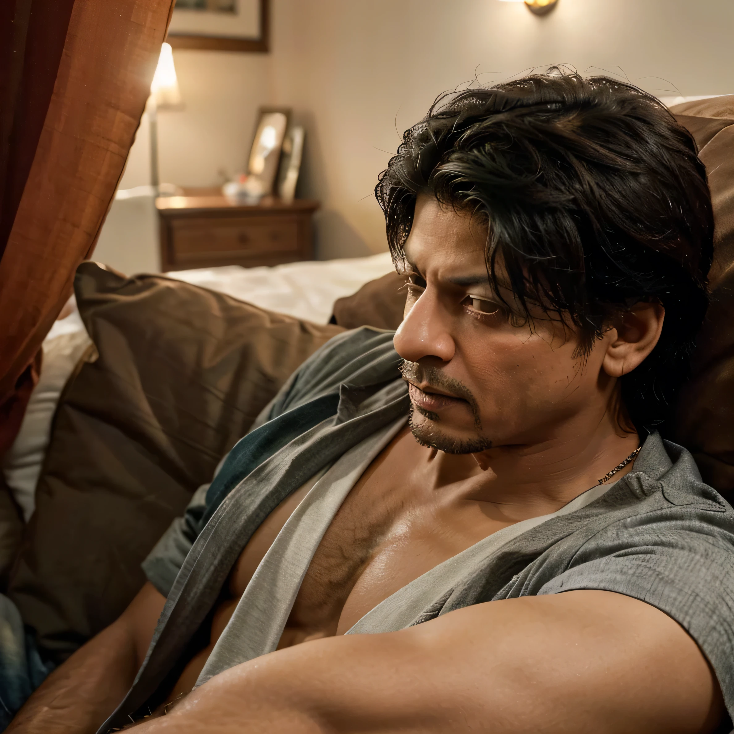 Shahrukh Khan sleeping on a bed