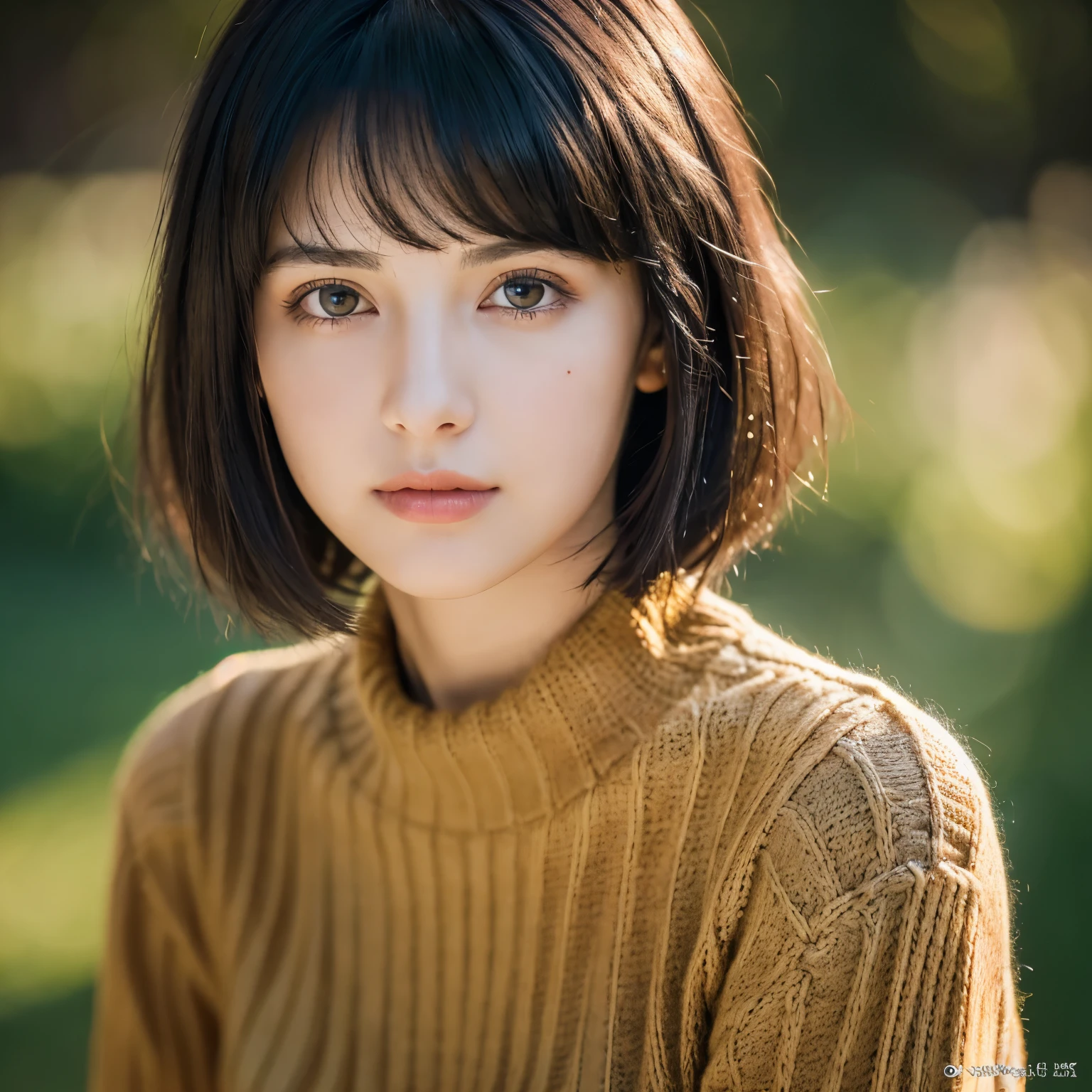 (masterpiece:1.3), (8k, Realistic, RAW Photos, highest quality: 1.4), (One girl), Beautiful Face, (Realistic Face), (Black Hair, short hair:1.3), Beautiful Hairstyles, Realistic eyes, Beautiful fine details, (Realistic Skin), Beautiful Skin, (sweater), Absurd, Charm, Ultra-high resolution, Ultra-realistic, Very detailed, Golden Ratio