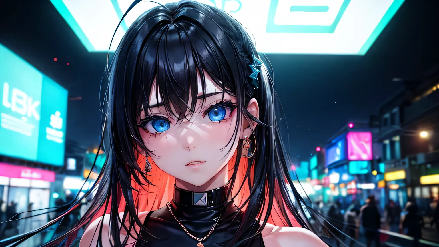 City of night、Girl、Hip Hop Fashion、(Super Detail)、(8k)、((Modern Hip Hop))、(Neon Light)、(Esbian all over)、(Highly detailed face)、(Cold Face)、