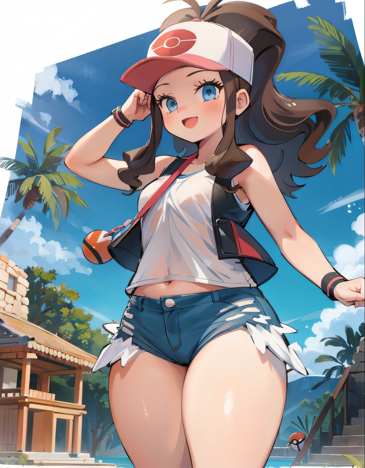 (best quality, highres, masterpiece:1.2), ultra-detailed, realistic:1.37, sketches, hilda pokemon, def1, teenage girl, full body, curvy, visible thighs, chubby thighs, thick thighs, thighs in the foreground, body shape,  in some Mayan ruins, tropical setting, lost civilization, tocando su cuerpo, curious look, pokeballs, smile, encanto femenino, downblouse, nsfw