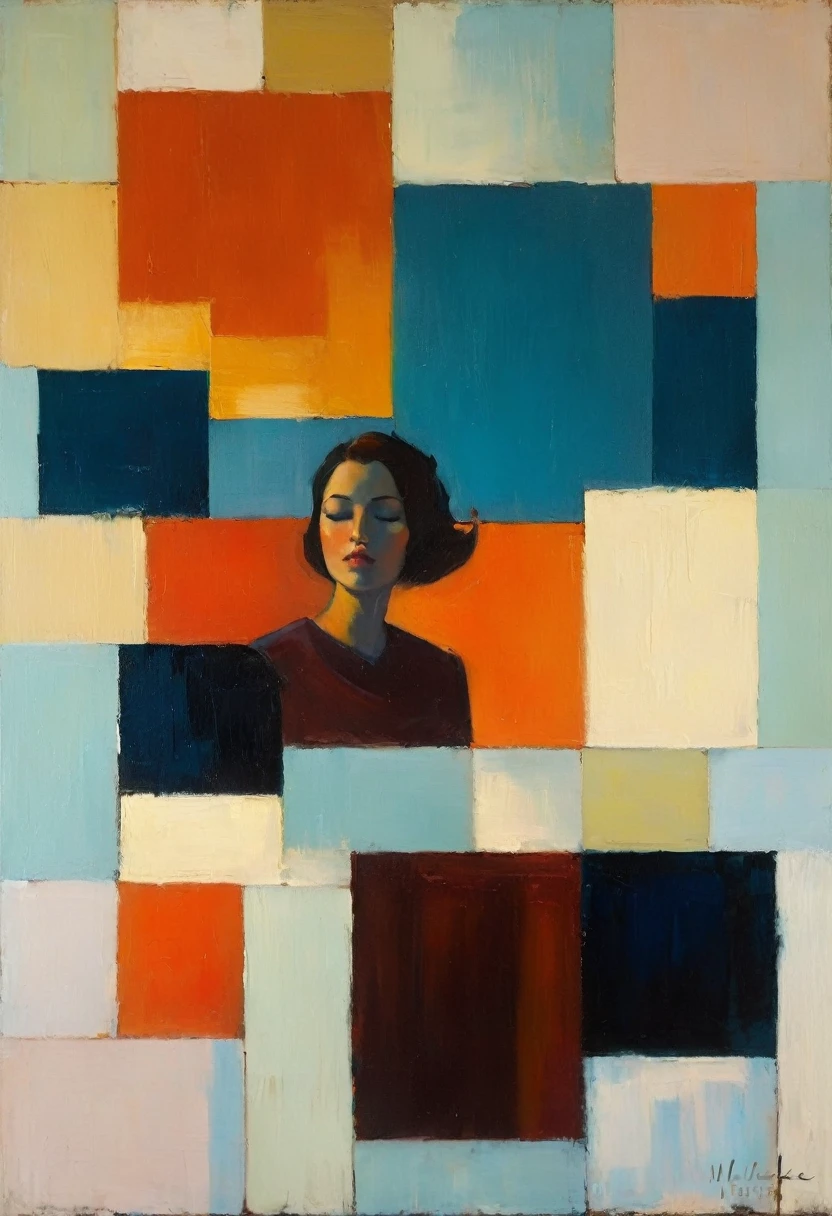 Create an evocative oil painting inspired by Malcolm Liepke, Capture the man's introspective expression and refined mood using thick, expressive brushstrokes. Infuse the painting with a warm, muted color palette, incorporating earthy tones and deep blues. Highlight the dramatic interplay of light and shadow, casting a soft, golden glow from the window. Emphasize the tactile quality of the oil paint and maintain a simple, textured background that complements the subject's contemplative presence. Blurry effect