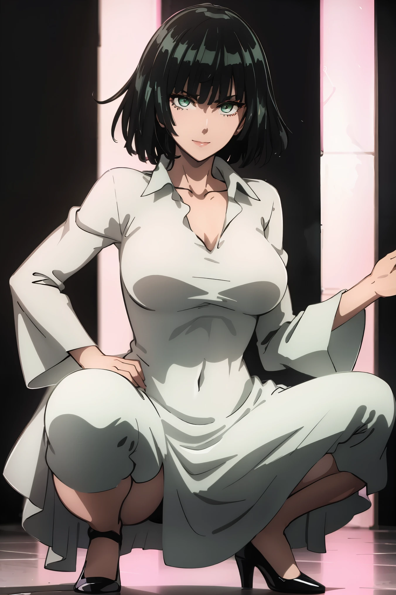 green eyes, (green color hair:1.2),By bang,short hair,
BREAK (transparent tulle wedding dress with long sleeve and long tail:1.2),
BREAK squatting, spread legs, seductive smile, on stage, flashing lights, hands on hips,
BREAK (masterpiece:1.2), best quality, high resolution, unity 8k wallpaper,NSFW ,(illustration:0.8), (beautiful detailed eyes:1.6), extremely detailed face, perfect lighting, extremely detailed CG, (perfect hands, perfect anatomy),
