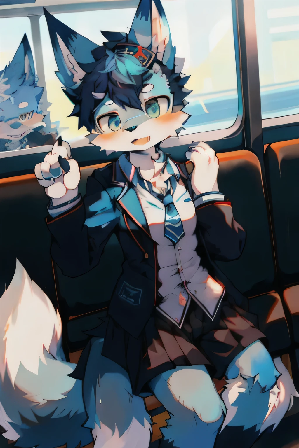 Blue fur, Canine, Fox motif girl, Uniform, Train
