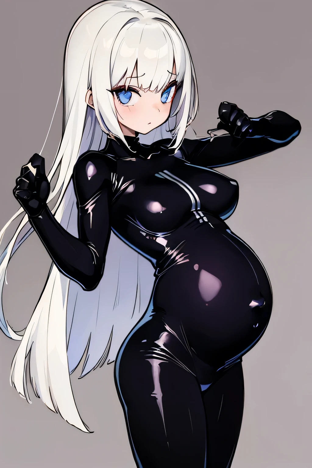 1girl, symbiote, bodysuit, black latex, beautiful, beautiful eyes, flat, (pregnant), very pregnant, heavy belly, posing, (sfw)
